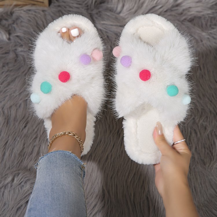 Flower Fluffy Slippers Women's Autumn and Winter 2024 New Outdoor Platform Open Toe Slippers Women's Shoes