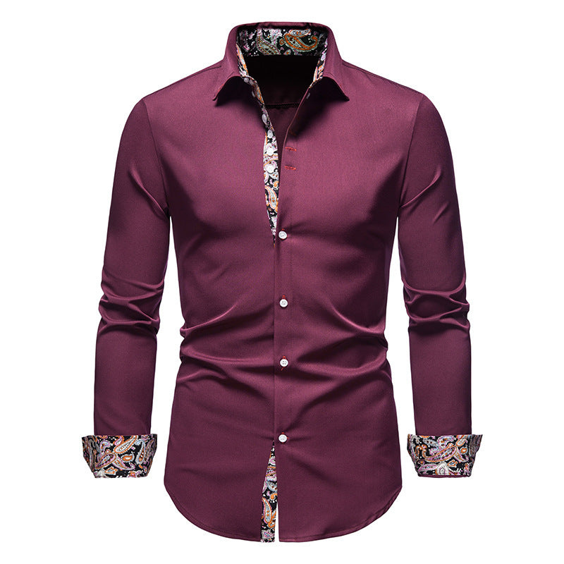 Men's Solid Color Patchwork Blouse Men's Clothing