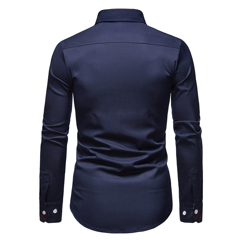 Men's Solid Color Patchwork Blouse Men's Clothing