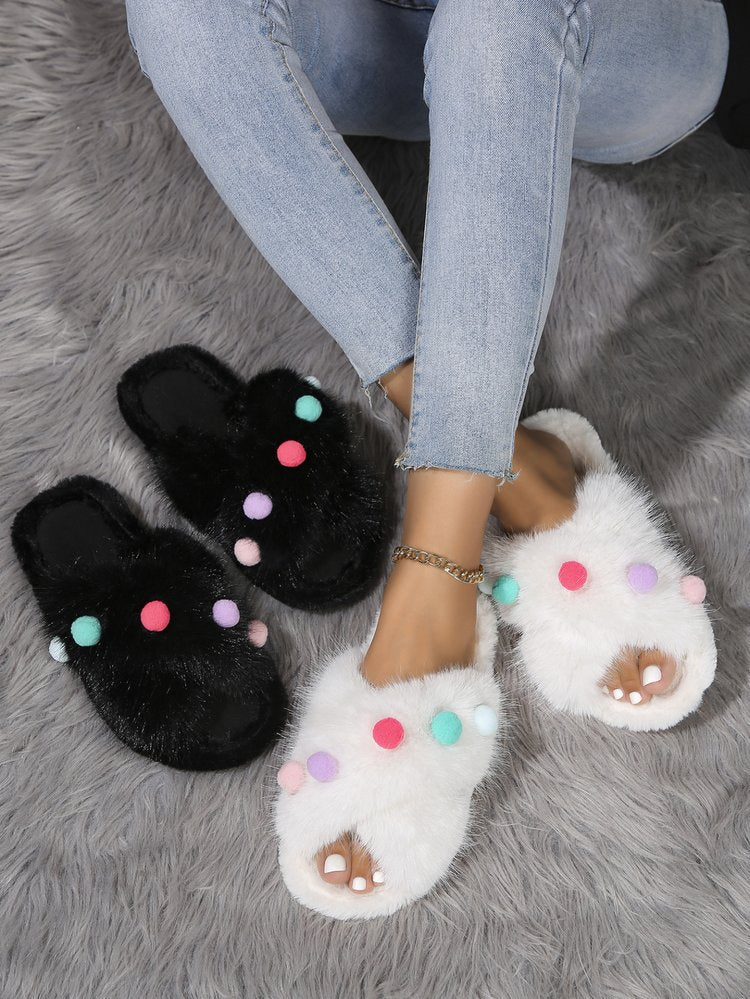 Flower Fluffy Slippers Women's Autumn and Winter 2024 New Outdoor Platform Open Toe Slippers Women's Shoes