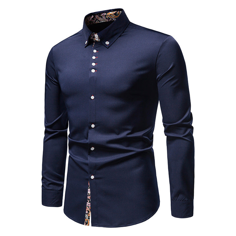 Men's Solid Color Patchwork Blouse Men's Clothing