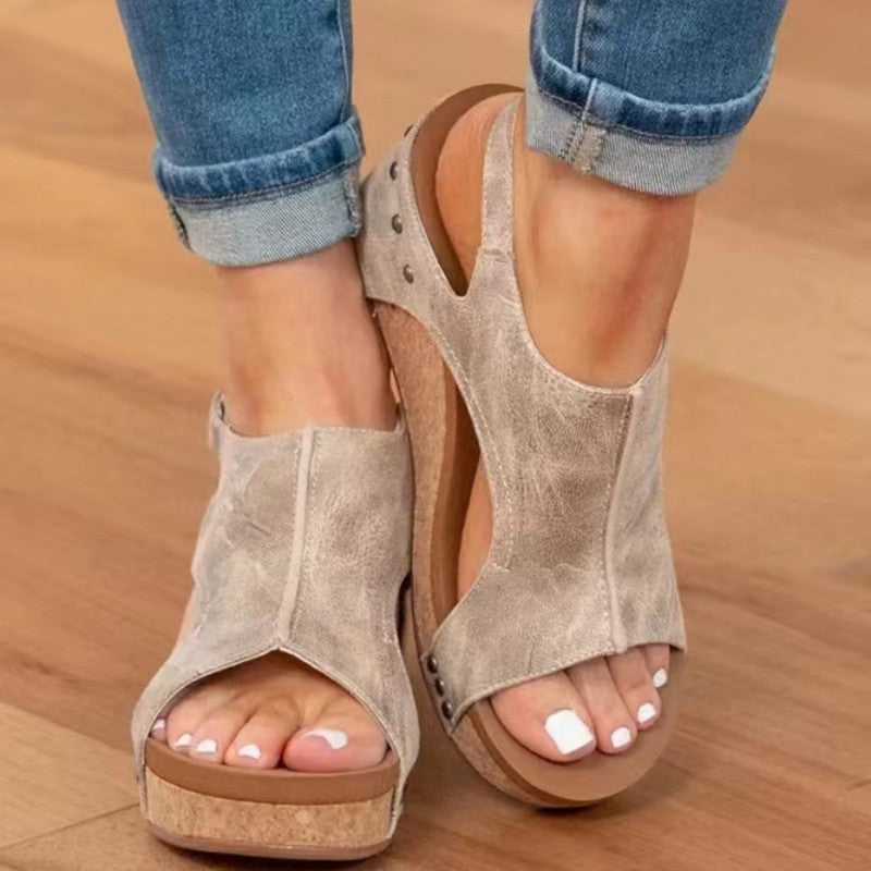 Women's Casual Roman Style Solid Color Round Toe Roman Sandals