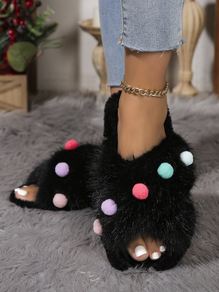 Flower Fluffy Slippers Women's Autumn and Winter 2024 New Outdoor Platform Open Toe Slippers Women's Shoes