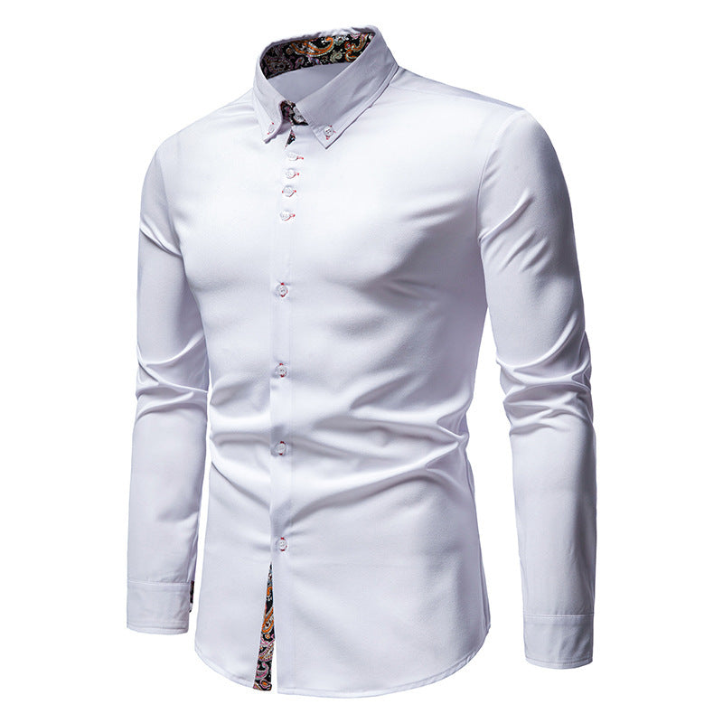 Men's Solid Color Patchwork Blouse Men's Clothing