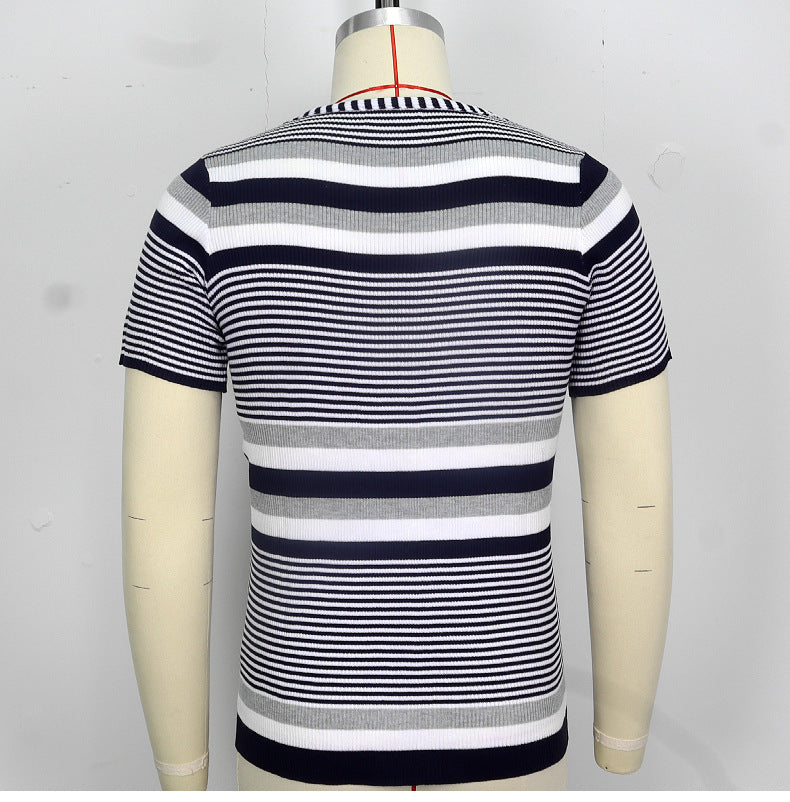 Men's Stripe Streetwear Round Neck Short Sleeve Slim Men's T-shirt