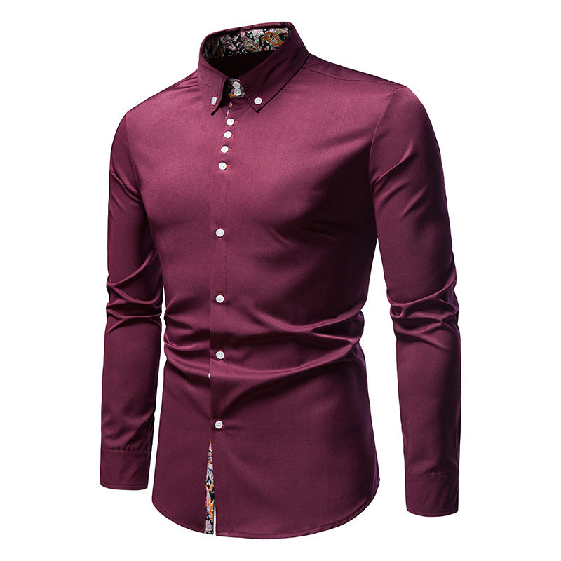 Men's Solid Color Patchwork Blouse Men's Clothing