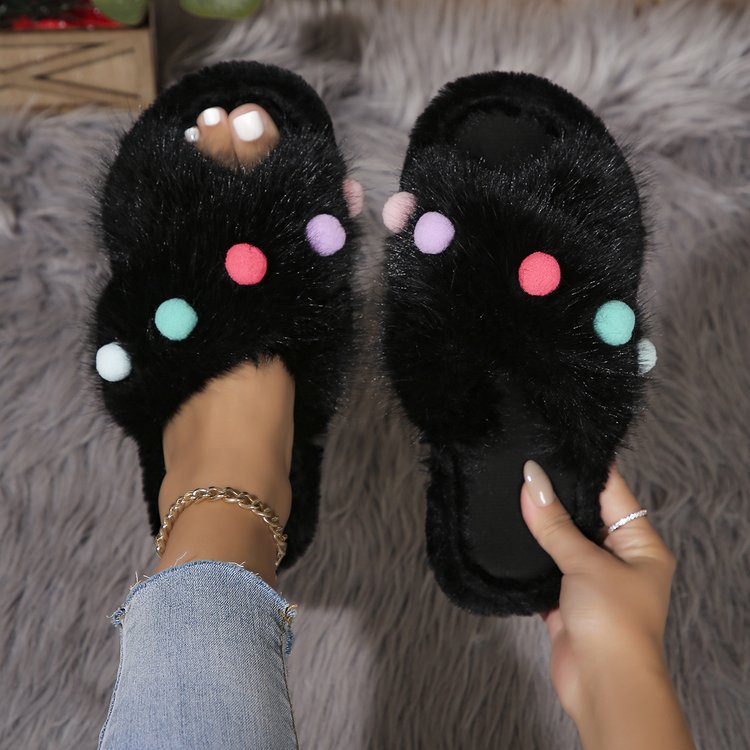 Flower Fluffy Slippers Women's Autumn and Winter 2024 New Outdoor Platform Open Toe Slippers Women's Shoes