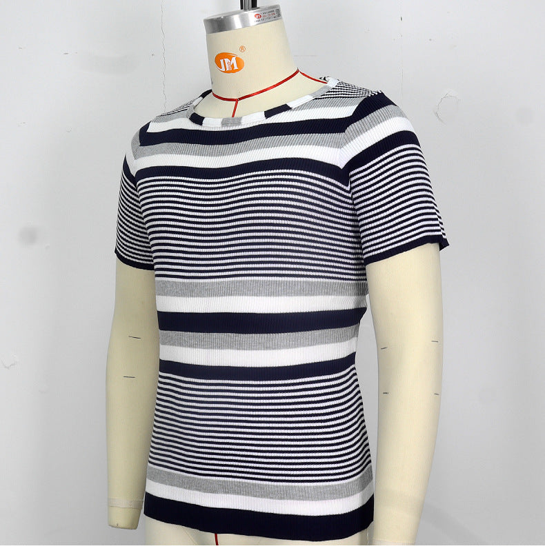 Men's Stripe Streetwear Round Neck Short Sleeve Slim Men's T-shirt