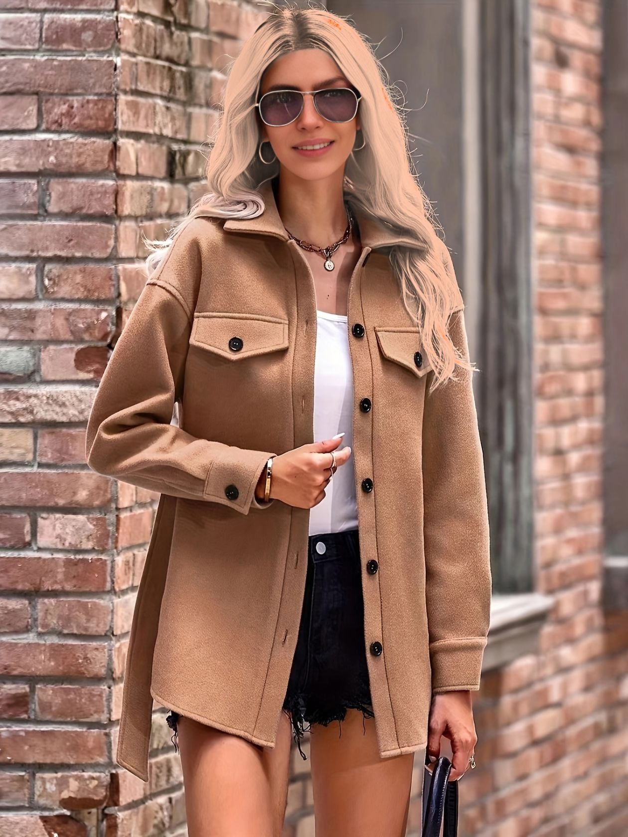 Women's Elegant Streetwear Solid Color Pocket Single Breasted Coat Trench Coat