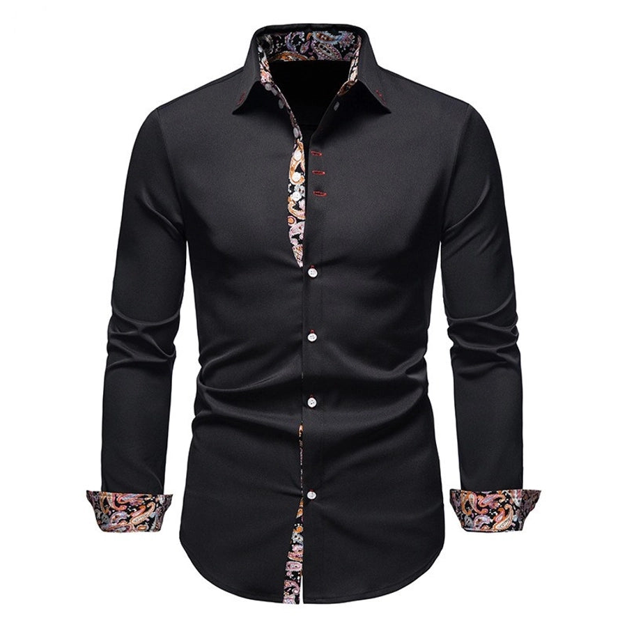 Men's Solid Color Patchwork Blouse Men's Clothing