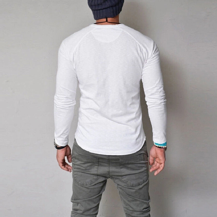 Men's Solid Color Casual Round Neck Long Sleeve Slim Men's T-shirt