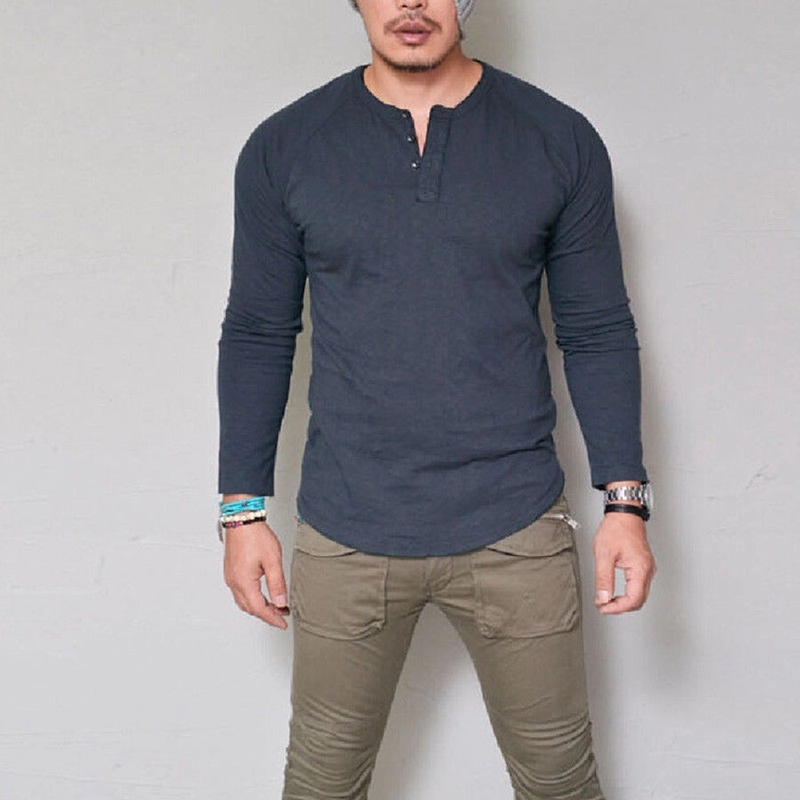 Men's Solid Color Casual Round Neck Long Sleeve Slim Men's T-shirt