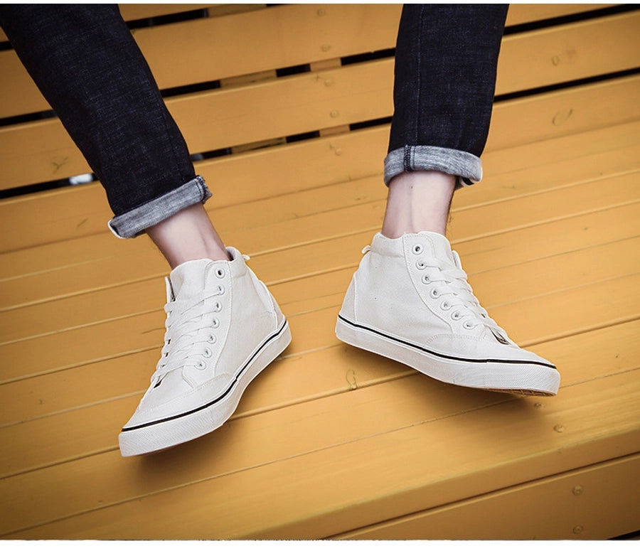 High-top Cloth Shoes Lace-up Casual Shoes Trendy Shoes Korean All-black Basic Skate Shoes Men's Student Flat Shoes