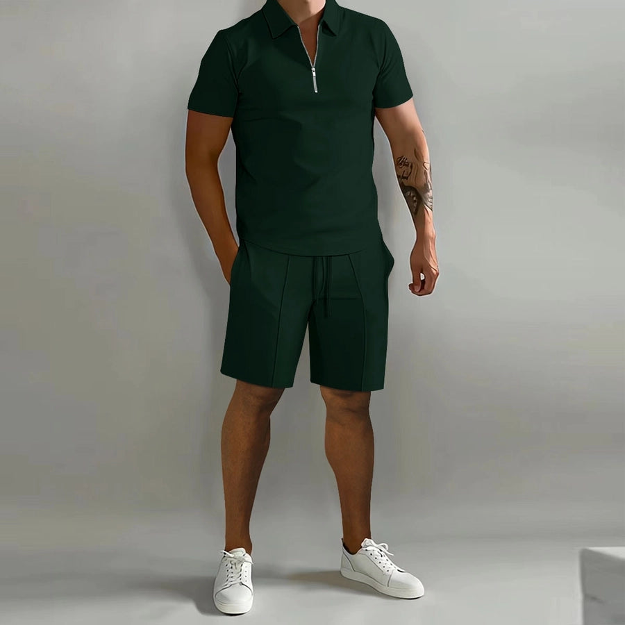 Men's Solid Color Simple Style V Neck Short Sleeve Regular Fit Men's Sets