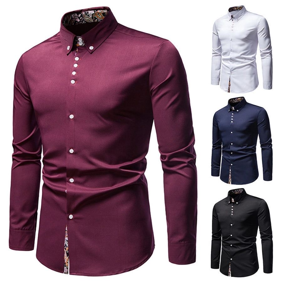 Men's Solid Color Patchwork Blouse Men's Clothing