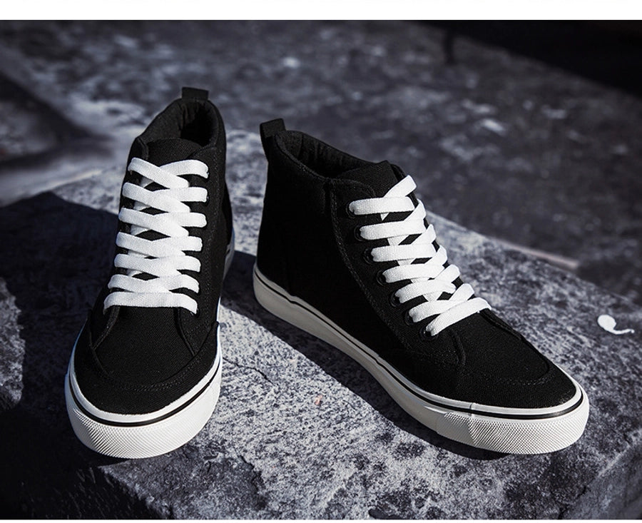 High-top Cloth Shoes Lace-up Casual Shoes Trendy Shoes Korean All-black Basic Skate Shoes Men's Student Flat Shoes