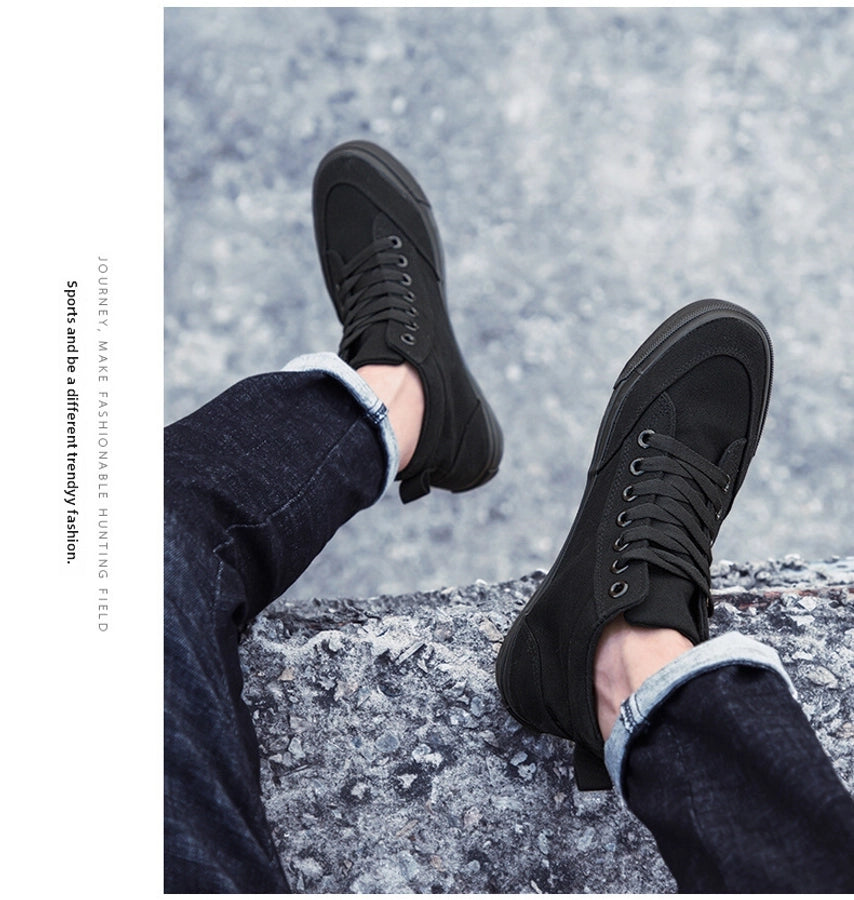 High-top Cloth Shoes Lace-up Casual Shoes Trendy Shoes Korean All-black Basic Skate Shoes Men's Student Flat Shoes