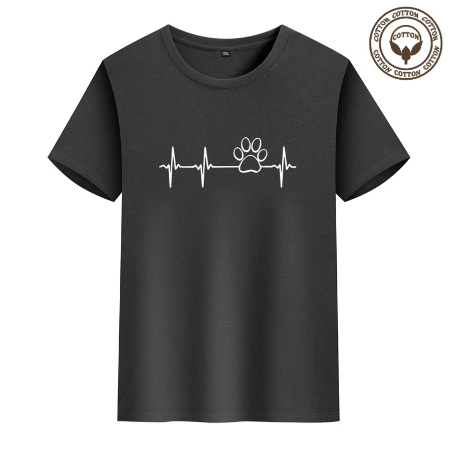 Men's Electrocardiogram Paw Print Casual Round Neck Short Sleeve Regular Fit Men's T-shirt