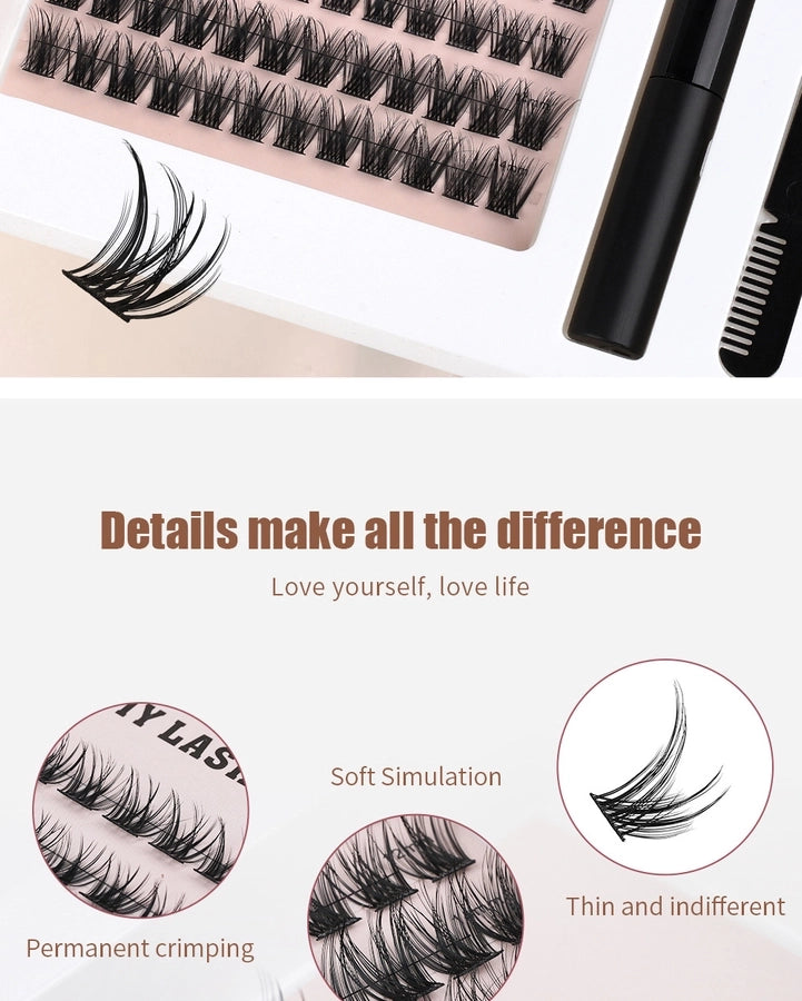 Europe and the United States  hot  hair segmented double eyelash glue self-grafting single cluster  explosion eyelash set