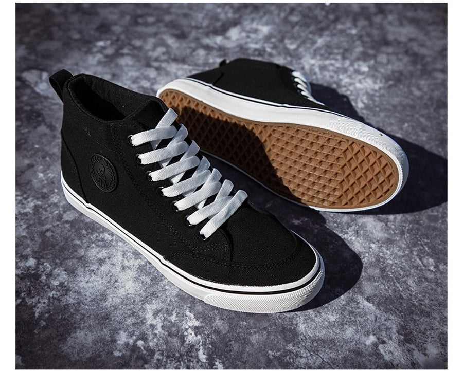 High-top Cloth Shoes Lace-up Casual Shoes Trendy Shoes Korean All-black Basic Skate Shoes Men's Student Flat Shoes