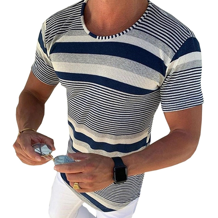 Men's Stripe Streetwear Round Neck Short Sleeve Slim Men's T-shirt