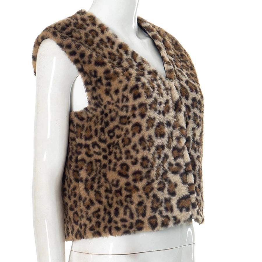 Women's Streetwear Leopard Hidden Buckle Cardigan Vest