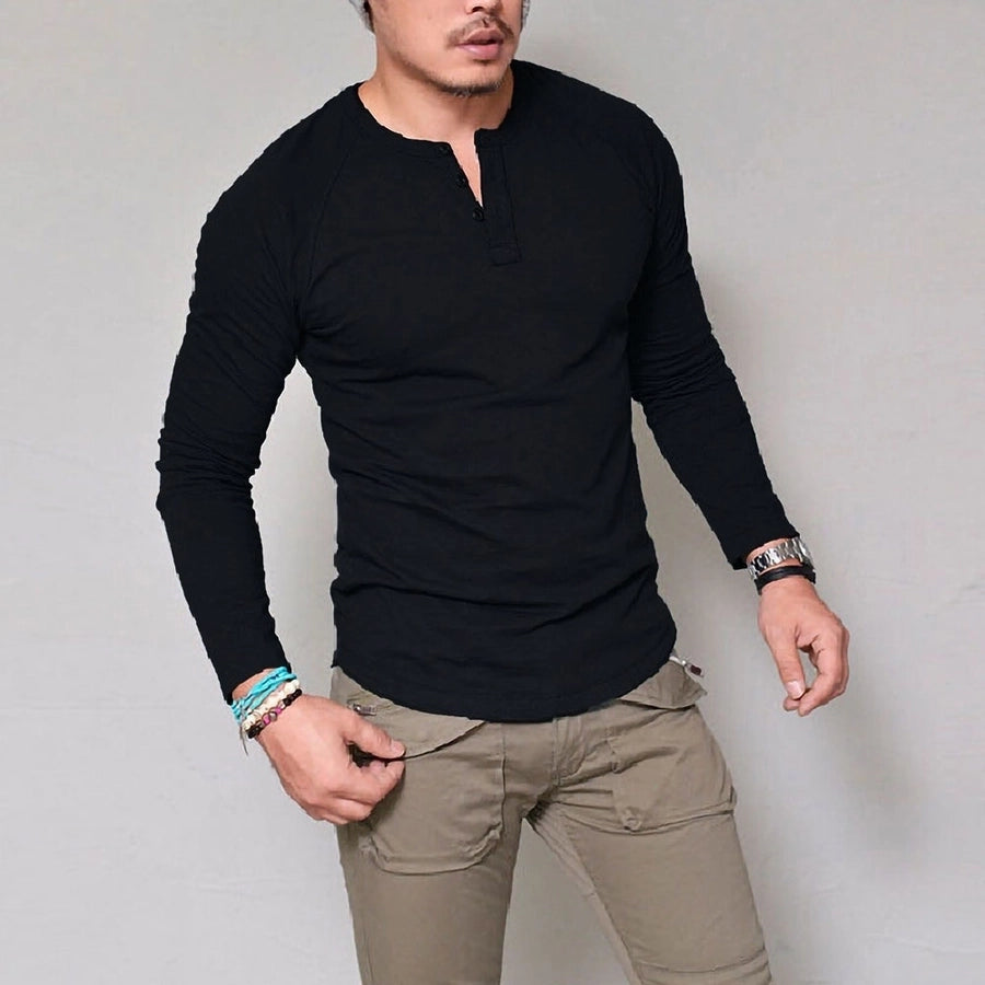 Men's Solid Color Casual Round Neck Long Sleeve Slim Men's T-shirt