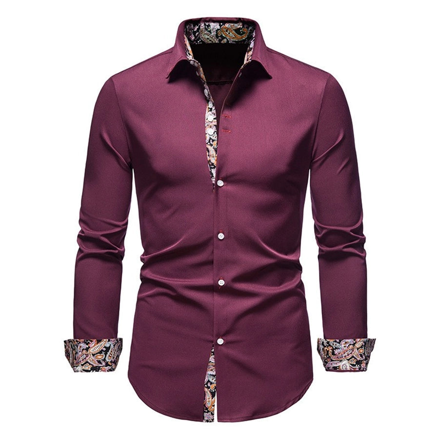 Men's Solid Color Patchwork Blouse Men's Clothing