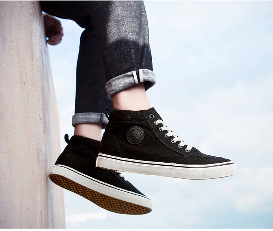 High-top Cloth Shoes Lace-up Casual Shoes Trendy Shoes Korean All-black Basic Skate Shoes Men's Student Flat Shoes