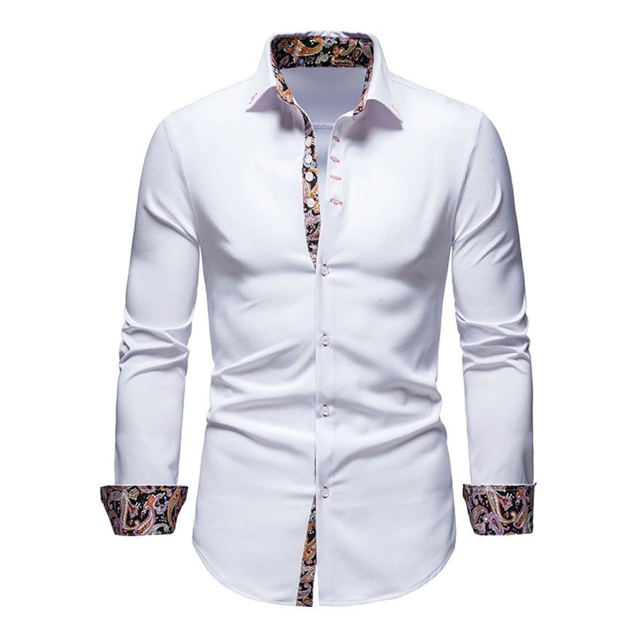 Men's Solid Color Patchwork Blouse Men's Clothing