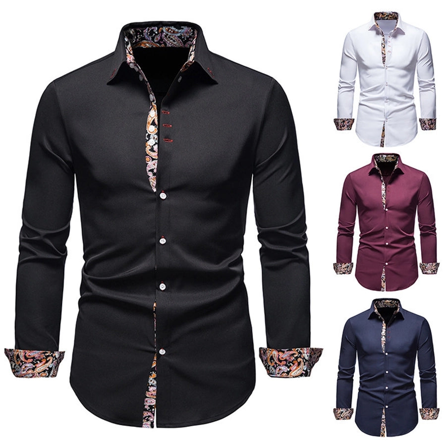 Men's Solid Color Patchwork Blouse Men's Clothing