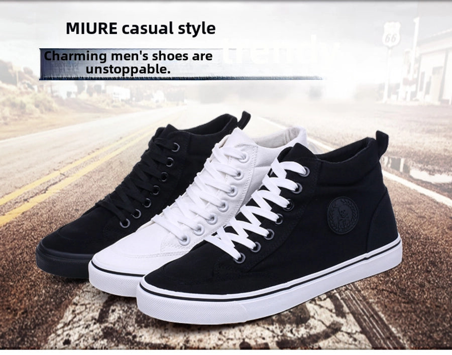 High-top Cloth Shoes Lace-up Casual Shoes Trendy Shoes Korean All-black Basic Skate Shoes Men's Student Flat Shoes