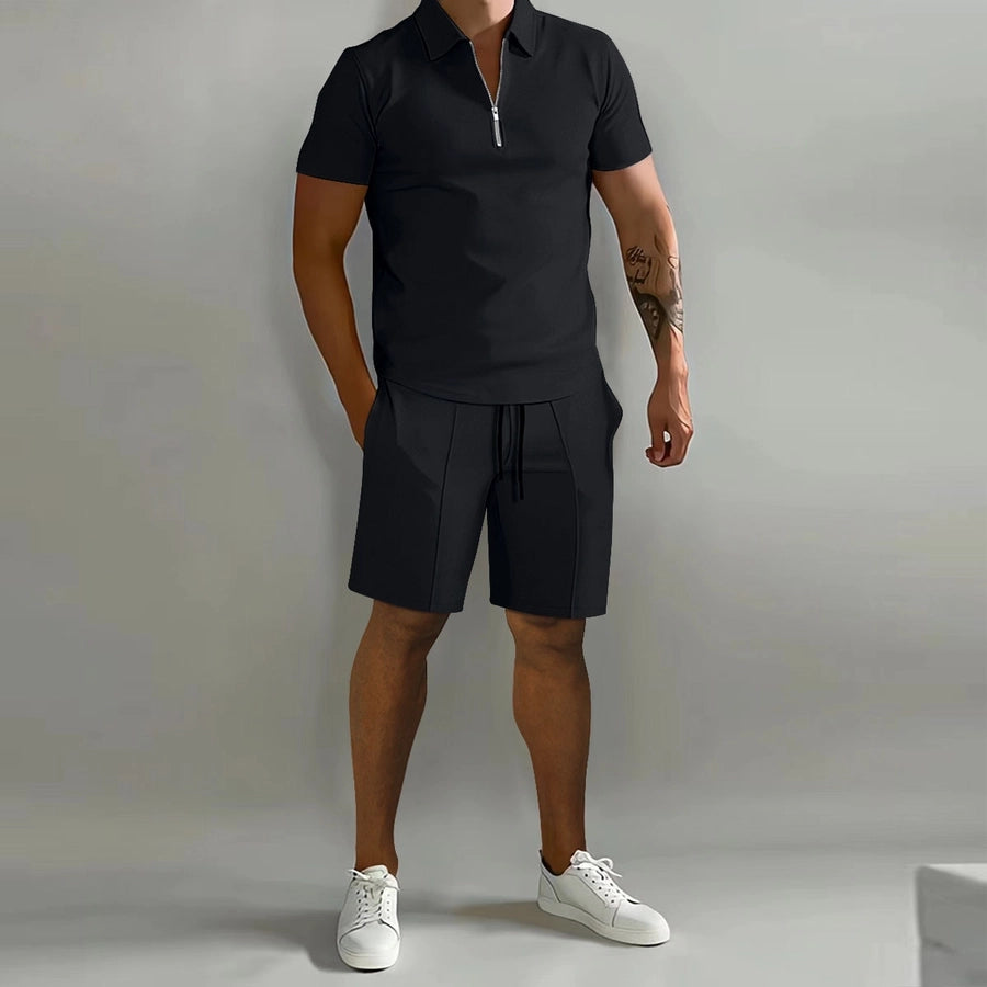 Men's Solid Color Simple Style V Neck Short Sleeve Regular Fit Men's Sets