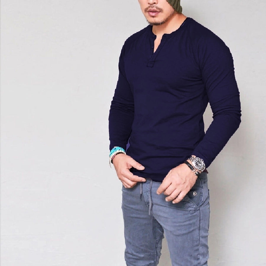 Men's Solid Color Casual Round Neck Long Sleeve Slim Men's T-shirt