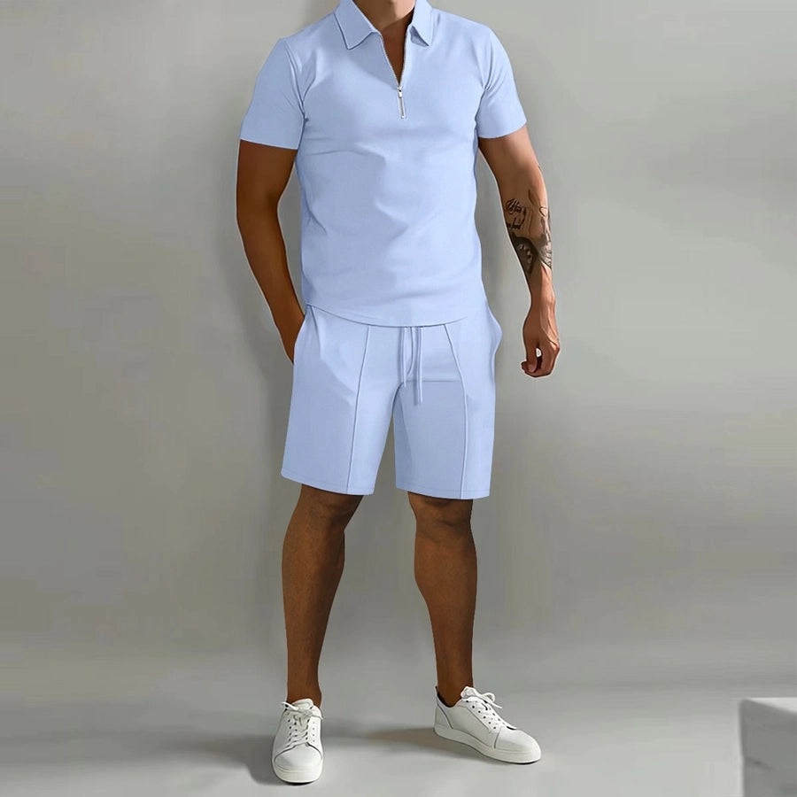 Men's Solid Color Simple Style V Neck Short Sleeve Regular Fit Men's Sets