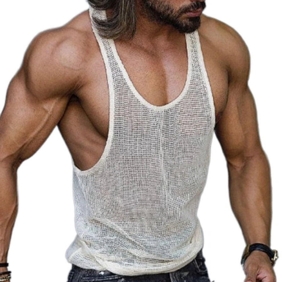 Men's Solid Color Simple Style U Neck Sleeveless Loose Men's Tops