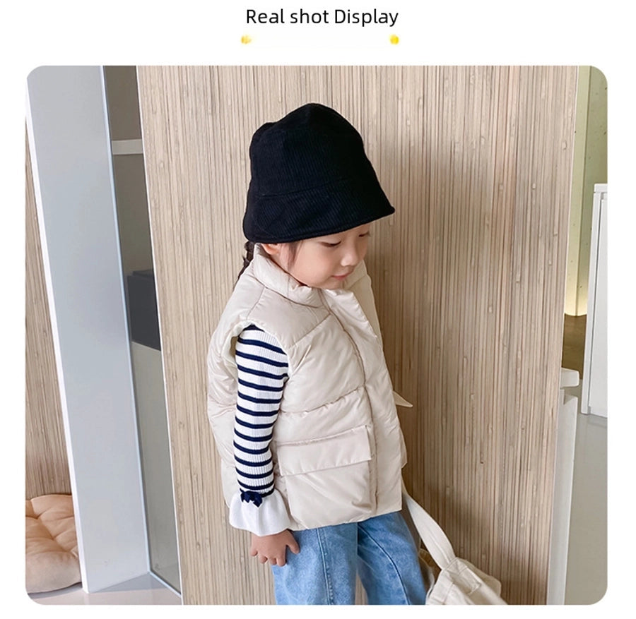 Autumn and Winter New Children's Vest Boys' Girls' Baby Thickened Warm Stylish Lamb Down Cotton Vest for Outer Wear