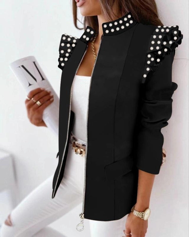 women's british style stripe leopard zipper coat blazer