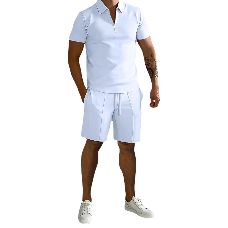 Men's Solid Color Simple Style V Neck Short Sleeve Regular Fit Men's Sets