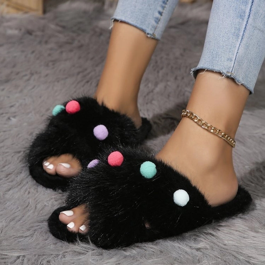 Flower Fluffy Slippers Women's Autumn and Winter 2024 New Outdoor Platform Open Toe Slippers Women's Shoes