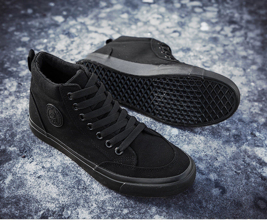 High-top Cloth Shoes Lace-up Casual Shoes Trendy Shoes Korean All-black Basic Skate Shoes Men's Student Flat Shoes