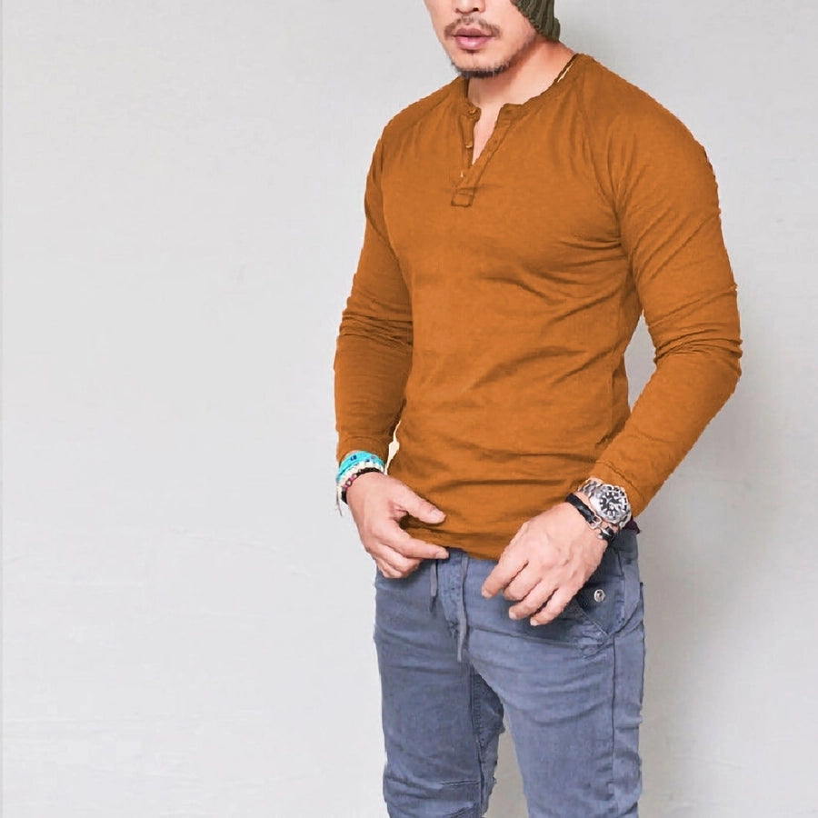 Men's Solid Color Casual Round Neck Long Sleeve Slim Men's T-shirt