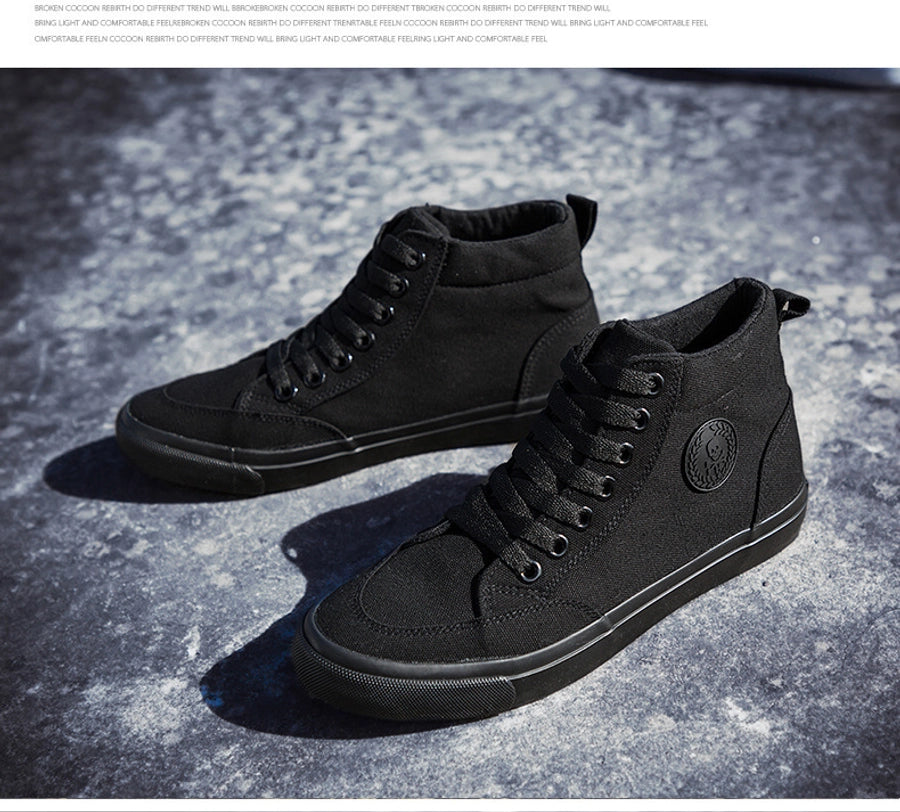 High-top Cloth Shoes Lace-up Casual Shoes Trendy Shoes Korean All-black Basic Skate Shoes Men's Student Flat Shoes