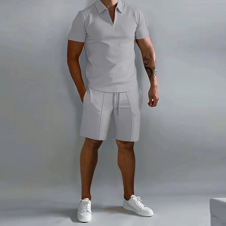 Men's Solid Color Simple Style V Neck Short Sleeve Regular Fit Men's Sets