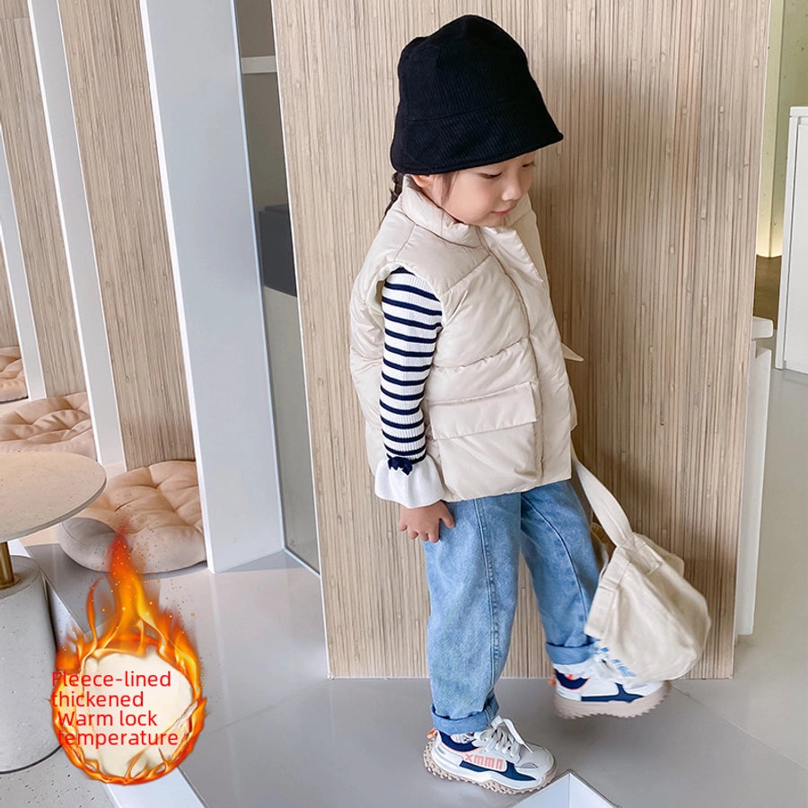 Autumn and Winter New Children's Vest Boys' Girls' Baby Thickened Warm Stylish Lamb Down Cotton Vest for Outer Wear