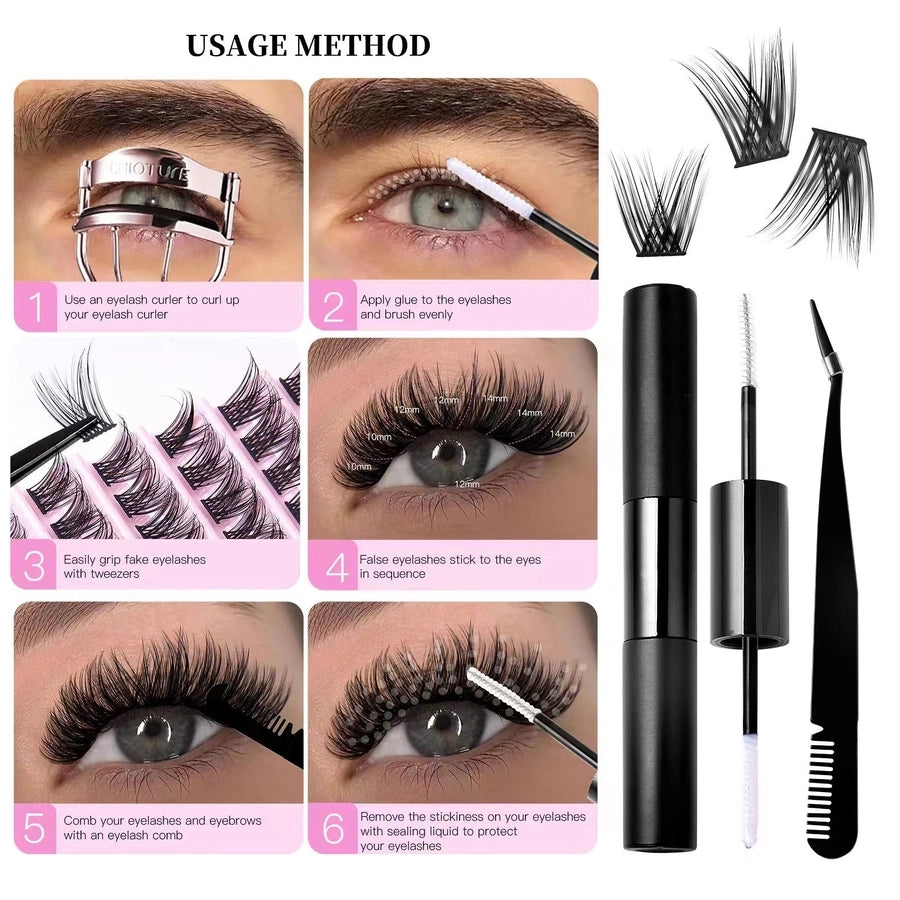 Europe and the United States  hot  hair segmented double eyelash glue self-grafting single cluster  explosion eyelash set