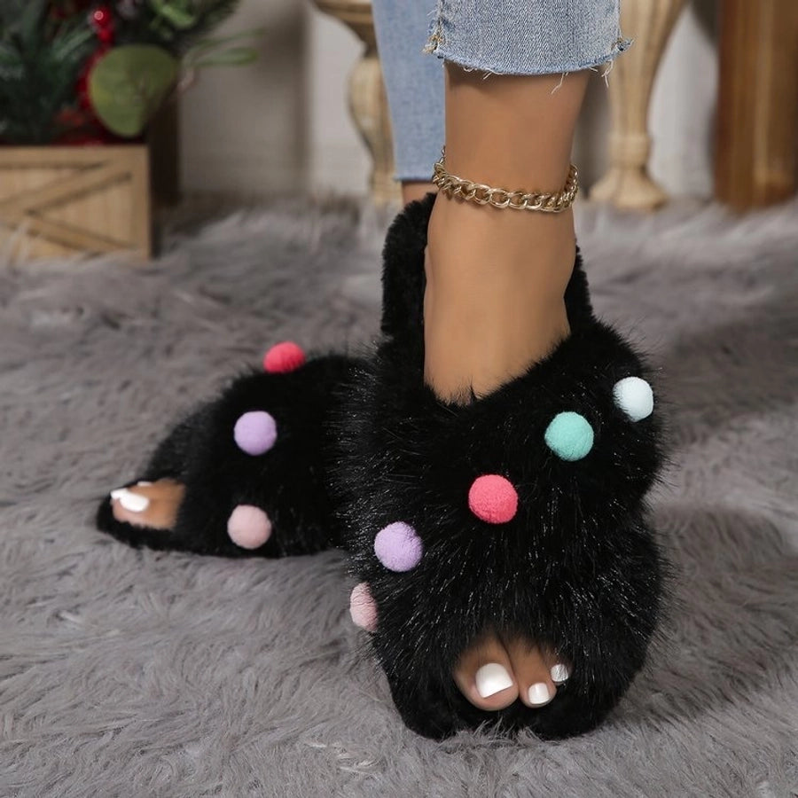 Flower Fluffy Slippers Women's Autumn and Winter 2024 New Outdoor Platform Open Toe Slippers Women's Shoes