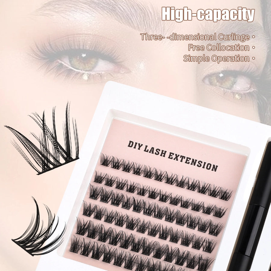 Europe and the United States  hot  hair segmented double eyelash glue self-grafting single cluster  explosion eyelash set