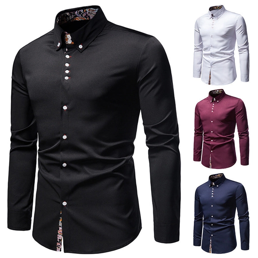 Men's Solid Color Patchwork Blouse Men's Clothing