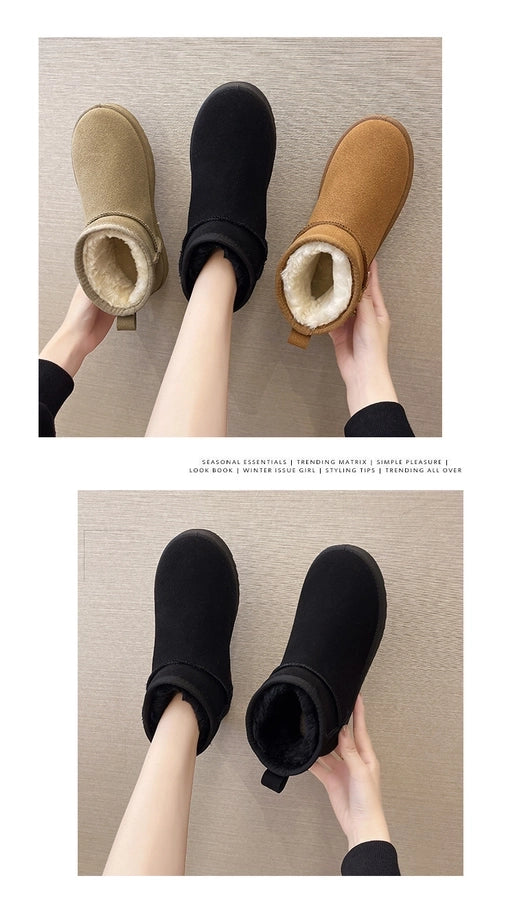 Snow shoes plus size  Winter new flat short northeast cotton shoes men fleece-lined thick warm snow boots women